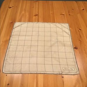 VINTAGE 80’s SILK CHRISTIAN DIOR SIGNED NECKERCHIEF POCKET SQUARE POLKA GRID